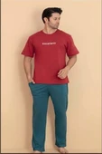 Pijamerry Erkek Bisiklet Yaka Kısa Kol Penye Pijama Takımı 6321 - 1 Adet  2XL Kırmızı thumbnail 4