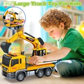 1:12 Sürtmeli Sesli Işıklı 360 Derece Dönebilen Taşıyıcı Oyuncak Ekskavatör thumbnail 4