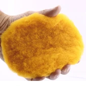 Sarı Renk (1 Adet) Orta Sert Koyun Kuzu Postu Pedi Ø 125 mm Pasta Cila Polisaj Cırt Tabanlı Yün thumbnail 3
