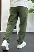 Erkek Rahat Kalıp Keten Görünümlü Pamuklu Beli Lastikli Pantolon Yeşil Edw404 thumbnail 3