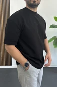 Erkek Kabartmalı Sırt Baskılı Oversize Tişört Siyah Edw390 thumbnail 3