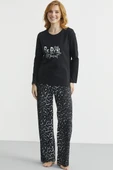 Yumuşak Dokulu Leopar Kombinli Rahat Takım - Siyah thumbnail 1