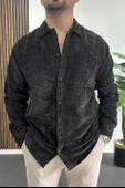 Erkek Kadife Kumaş Gömlek Siyah Edw415 thumbnail 1