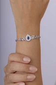 Gümüş Pazarım Hürrem Sultan Modeli Safir Taşllı Damla Motifli 925 Ayar Gümüş Bileklik - 3