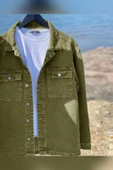Erkek Oversize Denim Kot Gömlek Ceket Haki Edw397 - 1