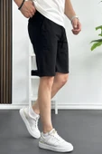 Erkek Ham Keten Rahat Kesim Şort Siyah Edw149 thumbnail 2