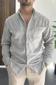 Erkek Kadife Kumaş Gömlek Gri Edw415 thumbnail 1