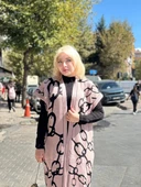 Siyah çizgi desenli elbiseli hırka takım pudra siyah - 3