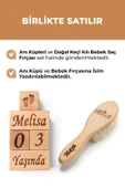 İsime Özel Ahşap Anne-Bebek Anı Küpü Ve Doğal Keçi Kılı Bebek Tarağı - 7