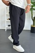 Erkek Beli Lastikli Modal Kumaş Rahat Kesim Pantolon Siyah Edw396 thumbnail 1