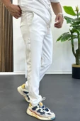 Erkek Slim Fit Beli İpli Düğmeli Pantolon Beyaz Edw403 thumbnail 3