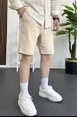Erkek Beli Lastikli Keten Kumaş Şort Krem Edw370 thumbnail 4
