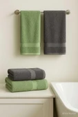 4 Parça Banyo Havlu Takımı %100 Pamuklu Dry Antrasit Yeşil thumbnail 2