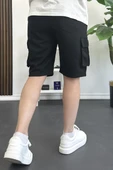 Erkek Beli Lastikli Cepli Şort Siyah Edw388 thumbnail 3