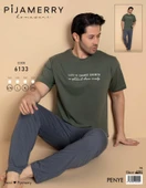 Pijamerry Erkek Bisiklet Yaka Kısa Kol Penye Pijama Takımı 6133 - 1 Adet  Haki S - M thumbnail 2