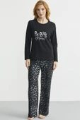 Yumuşak Dokulu Leopar Kombinli Rahat Takım - Siyah thumbnail 2