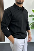 Erkek Açık Yaka Normal Kalıp Kazak Siyah Edw412 thumbnail 2