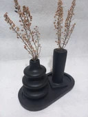Dekoratif  3 Parça Tabaklı Vazo Set Siyah Dekor thumbnail 1