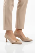 Ayakmod Bej Rugan İnce Kısa Topuklu Kadın Abiye Ayakkabı 695029 Z - 1