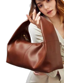 Şık Tasarım  Deri Kadın Kol Çantası-Kahverengi - 1