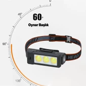 Kafa Feneri Kafa Lambası 3 LED 10W Uzun Menzil Usb Şarjlı Ledli Işık Su Geçirmez Kamp El Feneri thumbnail 4