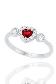Minera Serisi Kırmızı Lal Zirkon Taşlı Kalp Gümüş Kadın Yüzük - 1