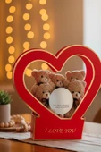 Özel Kalpli Kutuda Romantik Mesajlı Aynası ile Boz 5'li Peluş Ayıcık Buleti thumbnail 2