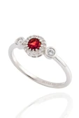 Minera Serisi 925 Ayar Gümüş Kırmızı Lal Zirkon Taşlı Yuvarlak Yüzük - 1