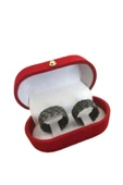 Kırmızı Kadife İkili Yüzük Kutusu Pırlanta Tektaş Yüzük Evlilik Teklifi Özel Kutusu - 7