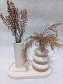 Dekoratif  3 Parça Tabaklı Vazo Set Beyaz Dekor thumbnail 1