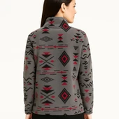 Kadın Yarım Fermuarlı Desenli Polar Sweat Tribal Etnik Desen Yakalı, Uzun Kollu, Oversize Rahat Kalıp - Füme - 3