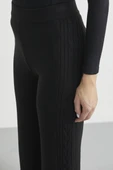 Yanı Motifli Rahat Kalıp Triko Pantolon - Siyah thumbnail 4