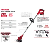 Yan Tırpan Elektrikli Şarjlı Çim Ot Biçme Kesme Rodex RDX9022 Li-on Çift Batarya Akülü 150 mm Disk thumbnail 5