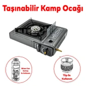 Taşınabilir Portatif Kamp Ocağı Tekli Tek Gözlü Kartuşlu Piknik Tüp Bağlantılı Gezi Ocak Gri Renk - 1