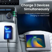 UGREEN 130W QC PD Hızlı Araç İçi Şarj Cihazı Çakmaklık Adaptörü 2xUSB-C, 1xUSB-A, Siyah, 90413 - 5