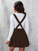 MDB Kadın Askılı Sırttan çapraz Detaylı Kısa Kiloş Kadife Mini Elbise thumbnail 3