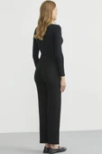 Yanı Motifli Rahat Kalıp Triko Pantolon - Siyah thumbnail 5