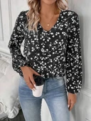 MDB Kadın Uzun Kollu V Yakalı çiçek Desenli Modal Bluz thumbnail 1