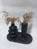 Dekoratif  3 Parça Tabaklı Vazo Set Siyah Dekor thumbnail 2
