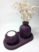 Geometrik Mumluk ve Vazo Dekoratif Tabaklı Set Random Dekor thumbnail 1