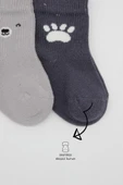 NessiWorld Bear Penye Soket Çorap 2'Li BS10116 Gri thumbnail 3