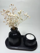 Geometrik Mumluk ve Vazo Dekoratif Tabaklı Set Siyah Dekor thumbnail 2