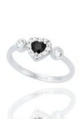 Minera Serisi Siyah Oniks Zirkon Taşlı Kalp Gümüş Kadın Yüzük - 1