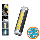 Güneş Enerjli El Feneri Ledli 15W Şarjlı Mıknatıslı Askılı Kamp Taktik El Feneri Su Geçirmez thumbnail 1