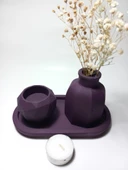 Geometrik Mumluk ve Vazo Dekoratif Tabaklı Set Random Dekor thumbnail 3