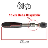 Uzatmalı Cırcır Kolu 72 Diş 3/8" Profesyonel Lokma Kol Uzatma Mekanizmalı Dayanıklı El Aleti - 2