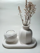 Geometrik Mumluk ve Vazo Dekoratif Tabaklı Set Beyaz Dekor thumbnail 1
