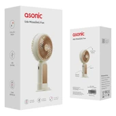 Asonic AFN21 Krem 250mAh Dahili Pil Elde Taşınabilir Masaüstü Usb Fan Şarjlı Type-c Şarj thumbnail 2