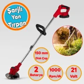 Yan Tırpan Elektrikli Şarjlı Çim Ot Biçme Kesme Rodex RDX9022 Li-on Çift Batarya Akülü 150 mm Disk thumbnail 1
