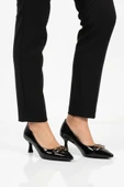 Ayakmod Siyah Rugan İnce Kısa Topuklu Kadın Abiye Ayakkabı 695029 Z - 1